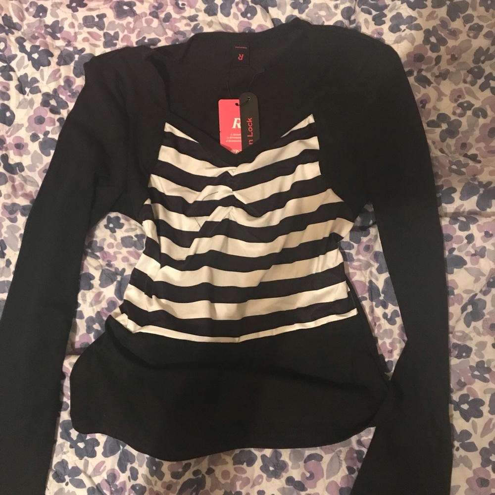 Grunge long sleeved black and white stripped shirt